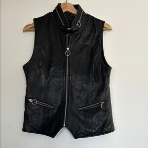 Vintage Genuine Leather Women’s Moto Zip Vest Sleeveless Jacket Medium